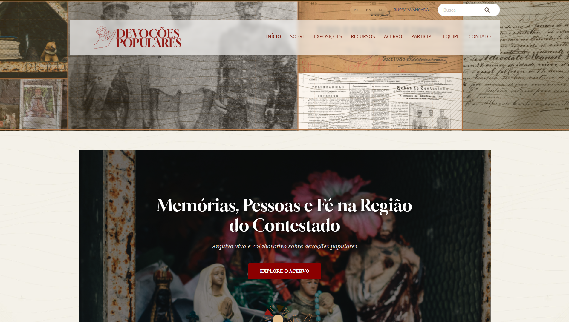 Captura de tela do projeto Devoções Populares